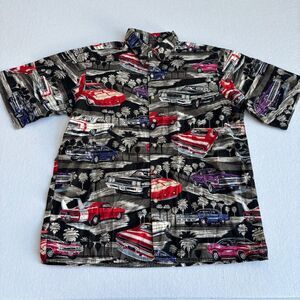 Reyn Spooner Classic Muscle Car Hawaiian Shirt Mens M Black Cotton Short Sleeve